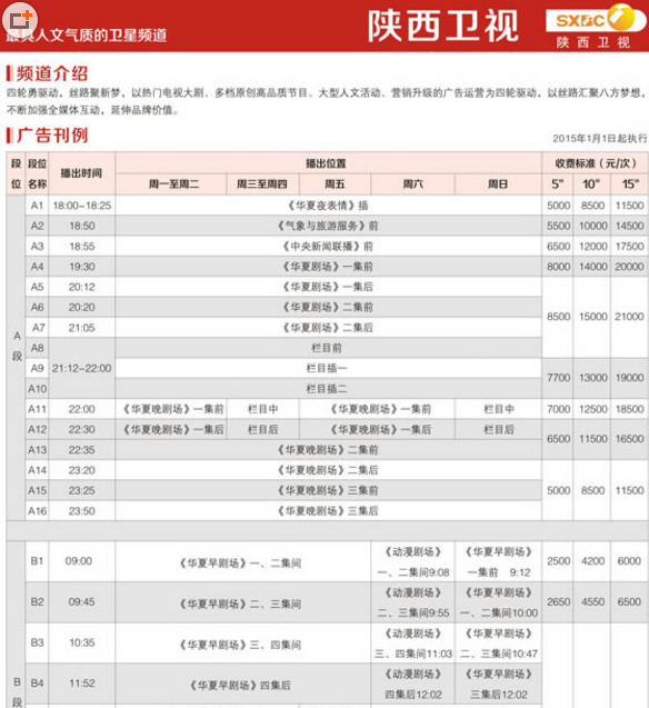陕西电视台陕西卫视广告投放详情请咨询客服注意事项:华夏剧场二,三集