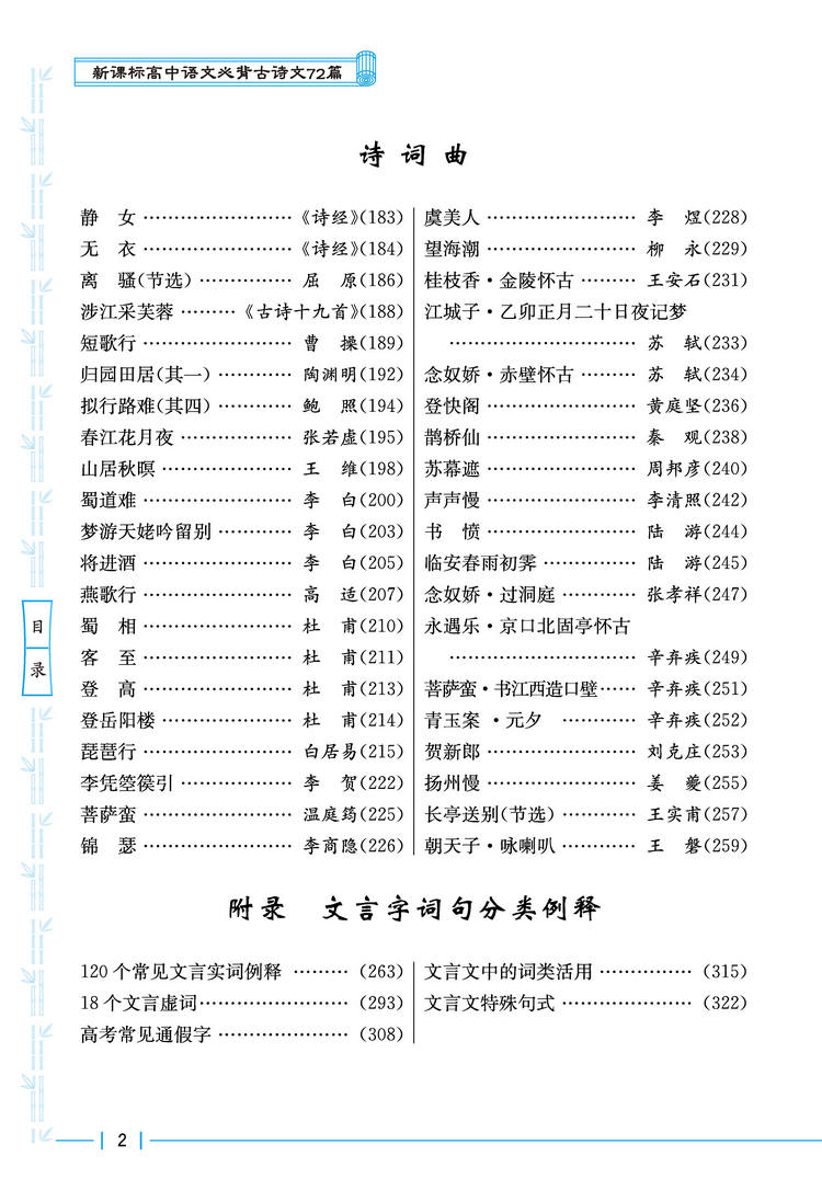 高中语文必背古诗文72篇高考古诗词