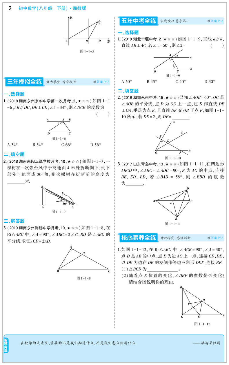 2020版5年中考3年模拟八年级下册数学湘教版xj5年中考3年模拟初二全练