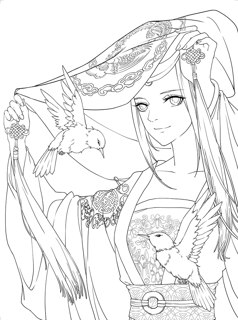 正版远山黛唯美古风线描涂色集插画人cg学院著零基础线描涂色书黑白