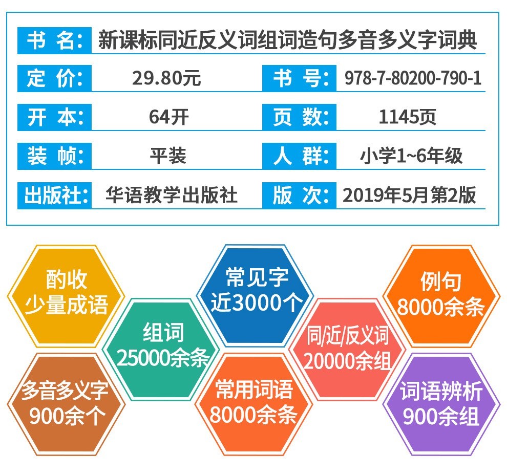 新课标同义词近义词反义词组词造句多音多义字词典双色工具书新华字典成语词典小学生多全功能书籍