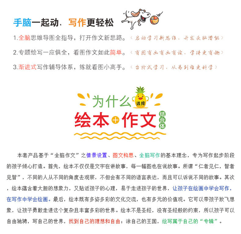 全脑作文第一课堂绘作文 全4册 速写一段话+看图作文+看图说话+好词好句好段 彩图注音版 小学生作文速写好词好句看图作文系列书籍