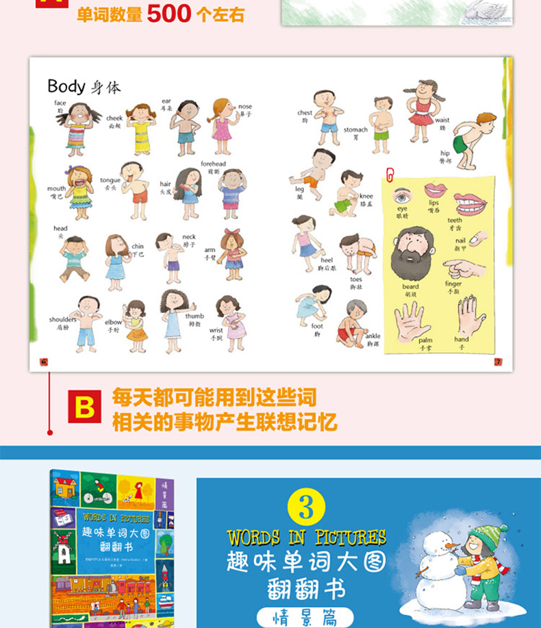 趣味单词大图翻翻书(全三册）幼儿英语启蒙教材英语绘本宝宝学少儿英语书绘本 3-6岁小学一年级启蒙幼儿园零基础少儿英语入门教材