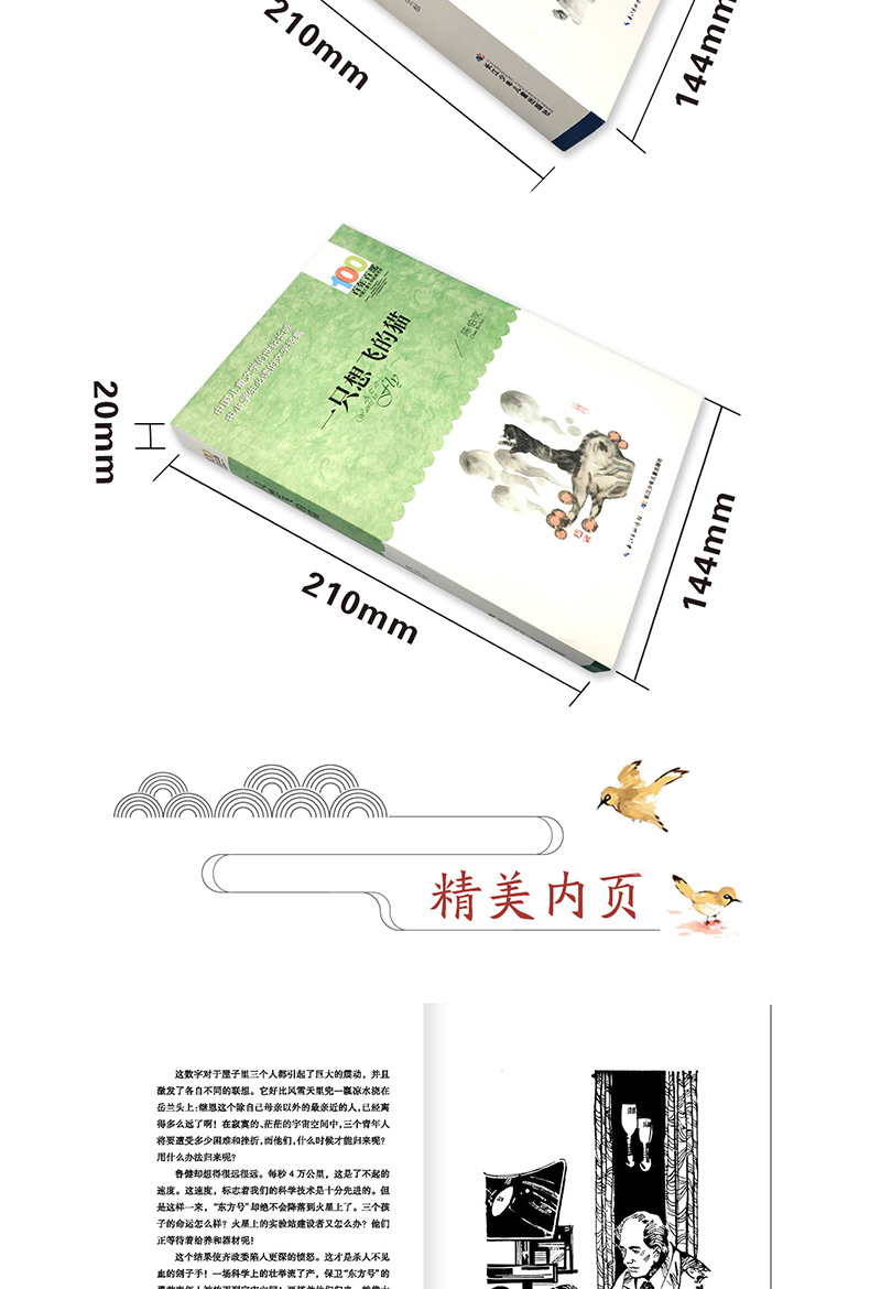 百年百部中国儿童文学经典书系 共5册 儿童校园小说故事经典文学6-10-12-15岁中小学生课外阅读科普类儿童文学故事书 一只想飞的猫