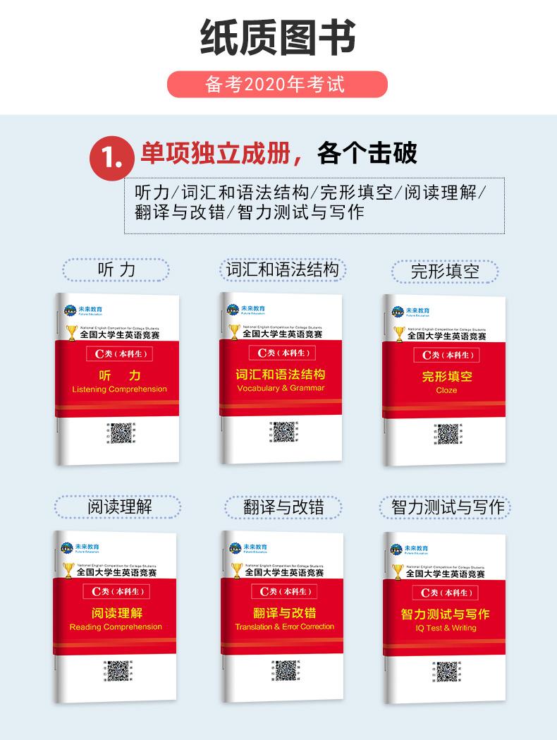 速发 2020年全国大学生英语竞赛c类初赛一本通教材+C类历年真题试卷听力词汇语法完型填空阅读理解翻译智力测试写作neccs竞赛决赛