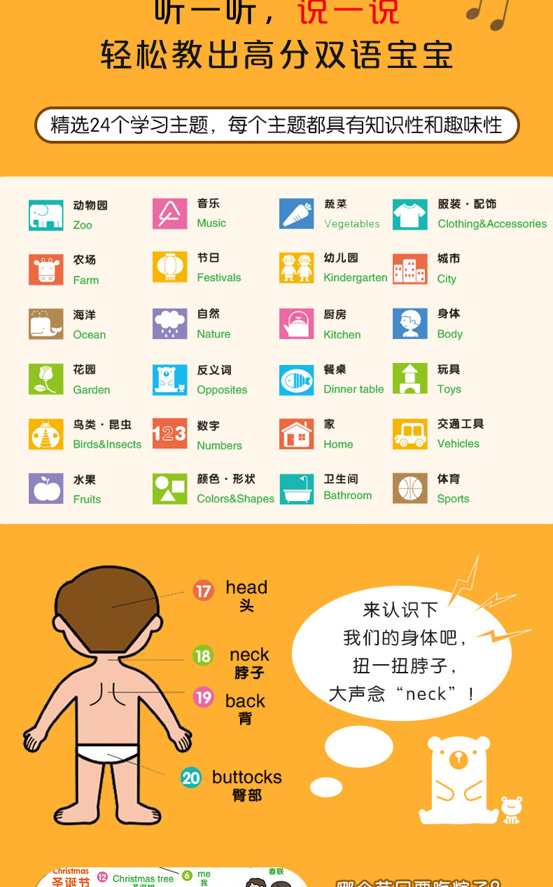 我的英语发生词典 邦臣小红花 3-4-5-6岁幼儿英语启蒙绘本教材英语认知宝宝早教学儿童单词发声书少儿零基础入门益智游戏手指点读