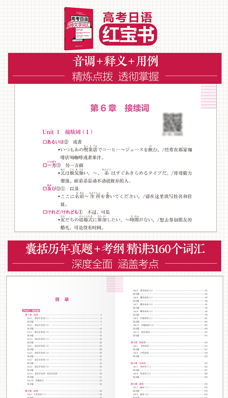 高考日语红宝书 文字词汇 附赠音频 高中通用日语小语种高考总复习 历年真题模拟测试考纲词汇精讲 高考日语自学辅导总复习