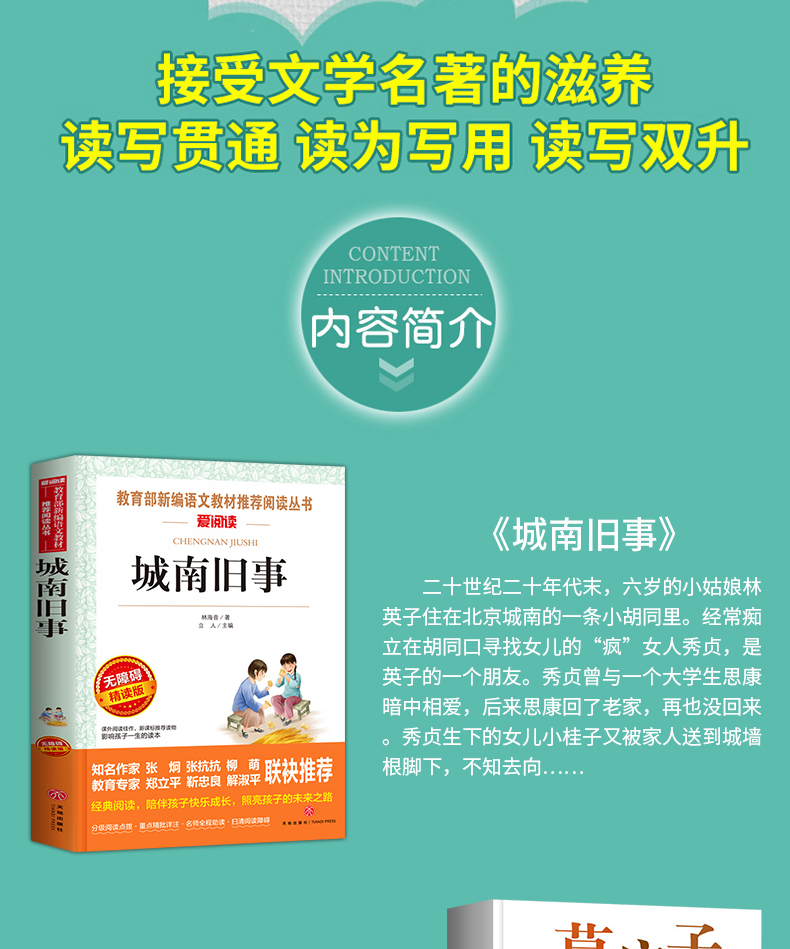 儿童文学读物共4册 五年级课外书必读经典书目 乌丢丢的奇遇+手绢上的花田+城南旧事+草房子 小学生课外阅读书籍儿童故事书畅销书