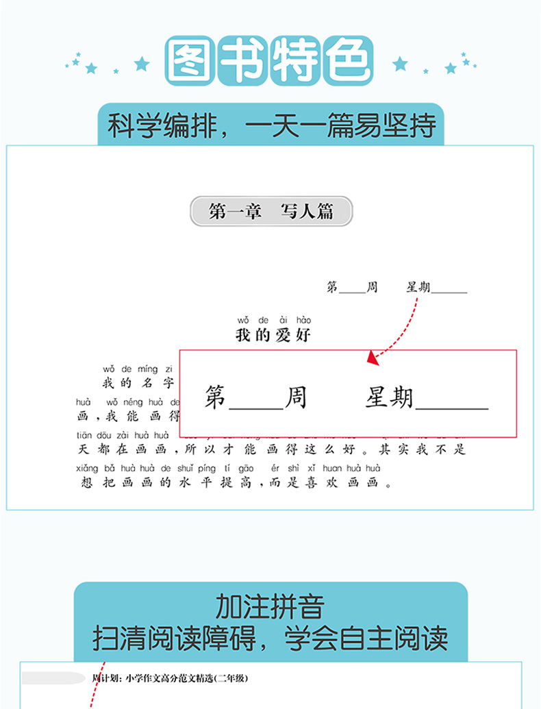 周计划 二年级 小学语文阅读强化训练100篇+语文基础知识强化训练+小学作文高分范文精选 题型训练思路讲解 优秀写作素材练习书籍