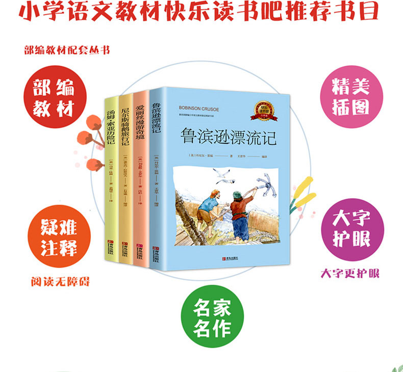 鲁滨逊漂流记正版小学生版六年级下课外阅读书籍爱丽丝漫游奇境 尼尔斯骑鹅旅行记汤姆索亚历险记小学版鲁滨孙快乐读书吧