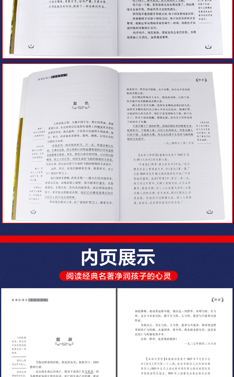 新课标无障碍阅读世界经典文学名著共2册 野草 故乡鲁迅 三四五年级必读经典书目小学生课外阅读书籍 儿童故事6-12周岁读物畅销书