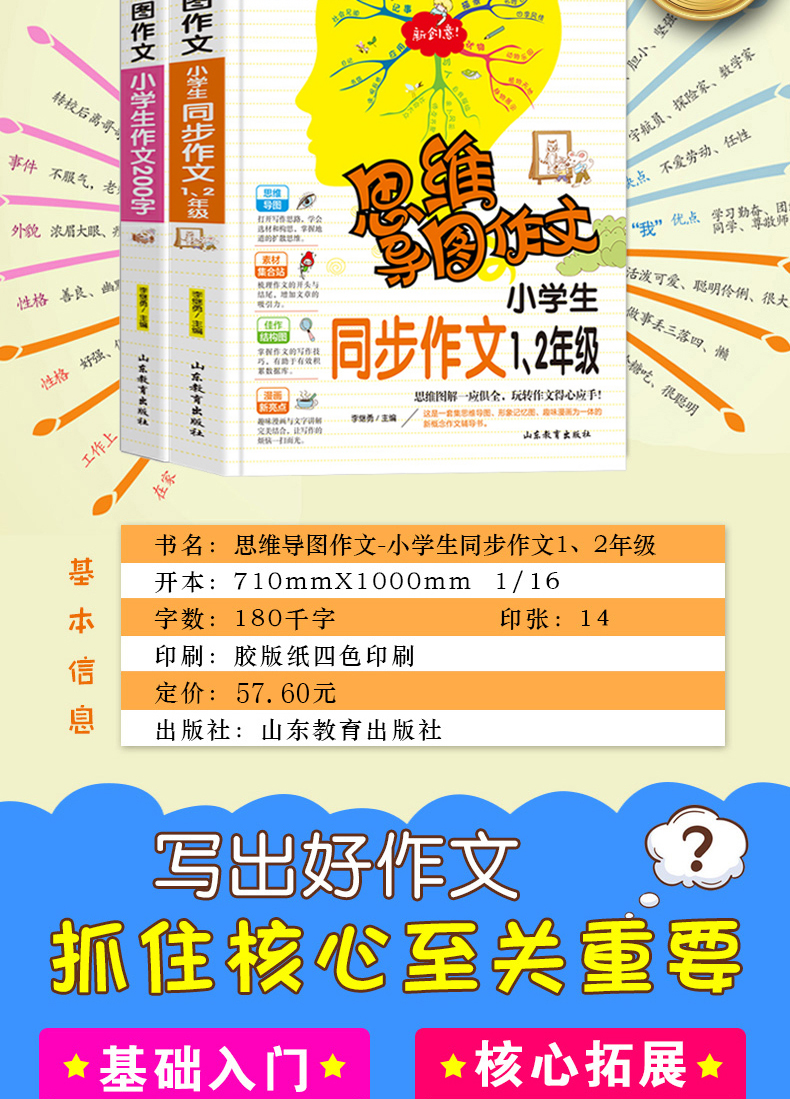 正版 思维导图作文法 小学生1-2年级同步作文200字入门辅导大全 最新版优秀满分作文素材提升写作书一二年级作文起步训练看图写话