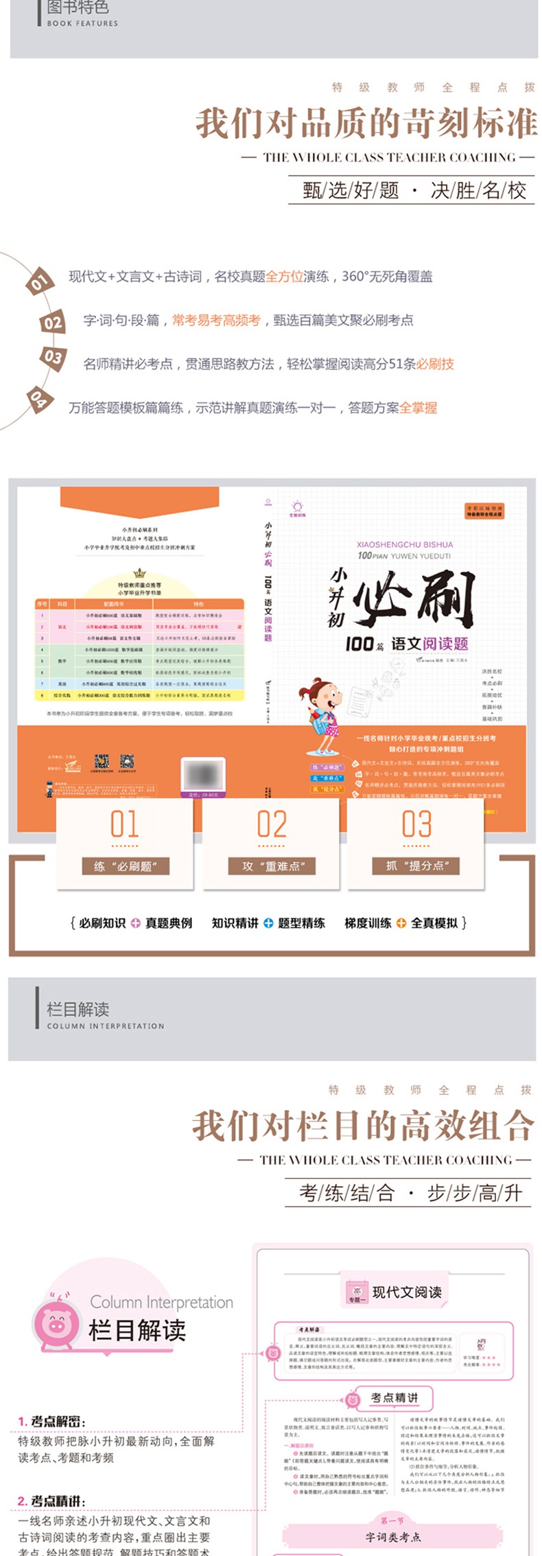 全脑训练 小升初必刷100篇 语文阅读题 特级教师全程点拨小学六年级升初中训练预备班衔接教材练习辅导学习教辅工具书作业本测试题