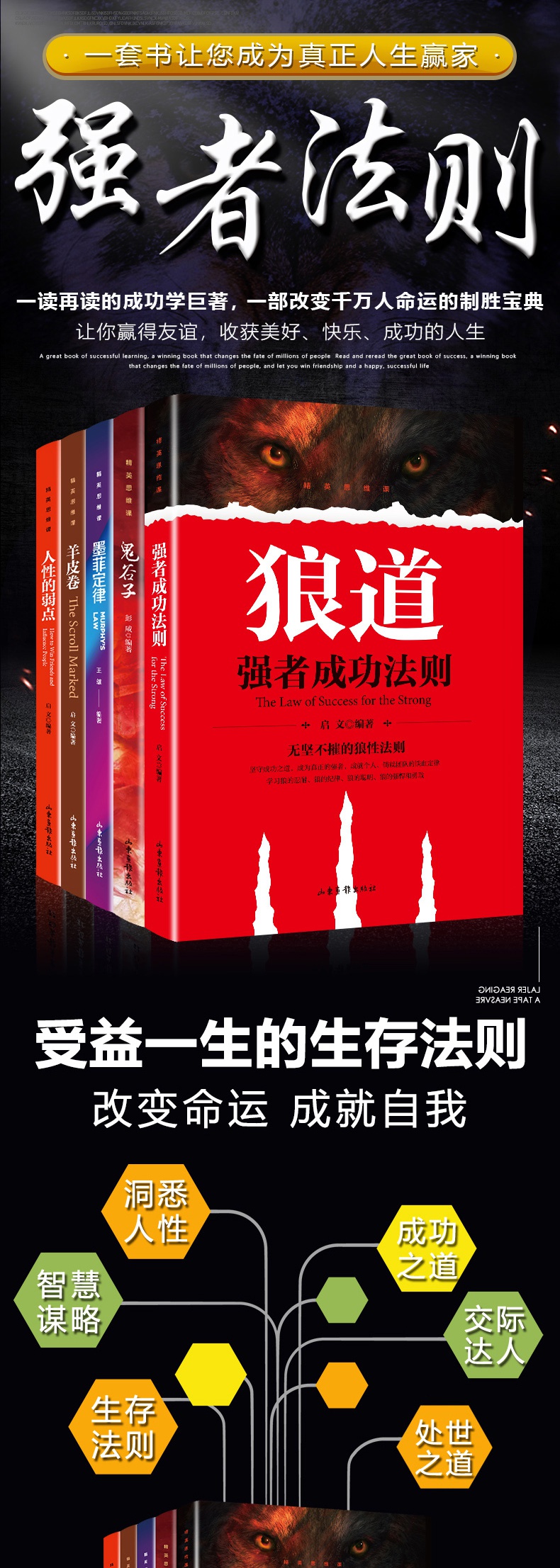 精英思维课全5册 人性的弱点+鬼谷子全集+墨菲定律+狼道+羊皮卷受益一生的五本书卡耐基全集优点励志成功图书为人处世书籍畅销书