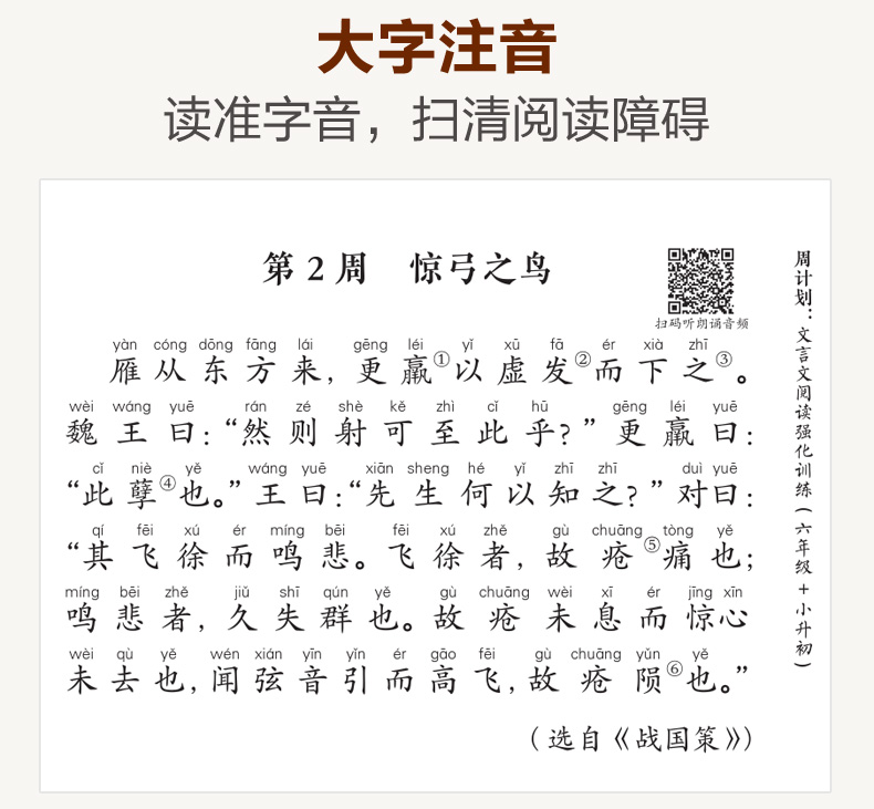 周计划 文言文阅读强化训练 六年级+小升初 赠朗诵音频 小学6年级升初中必备读本文言文拓展语文教辅辅导工具书每周10分钟