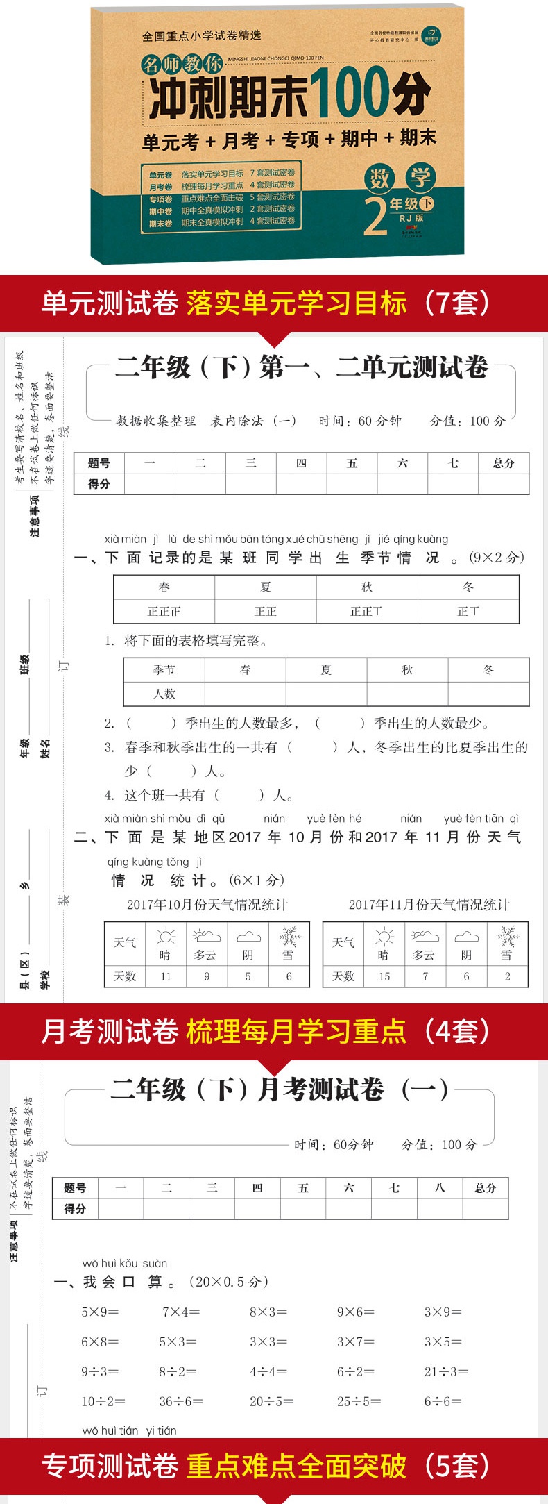 2020新期末冲刺100分二年级下册数学书同步训练试卷测试卷全套人教部编版小学2下课本教材同步练习册单元期中期末满分考试学优好卷