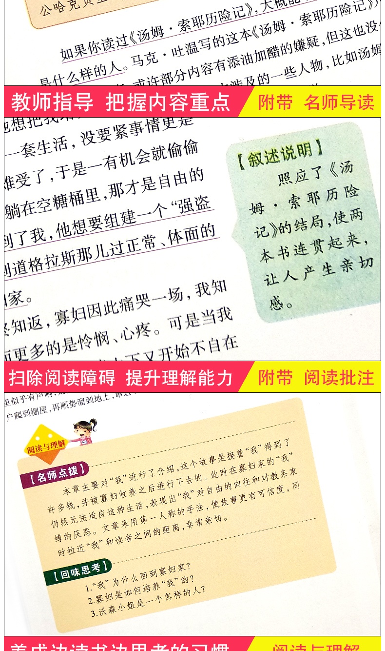 人生必读书 哈克贝利费恩历险记 导读注释详解点评 彩图不注音(美绘版)语文新课标必