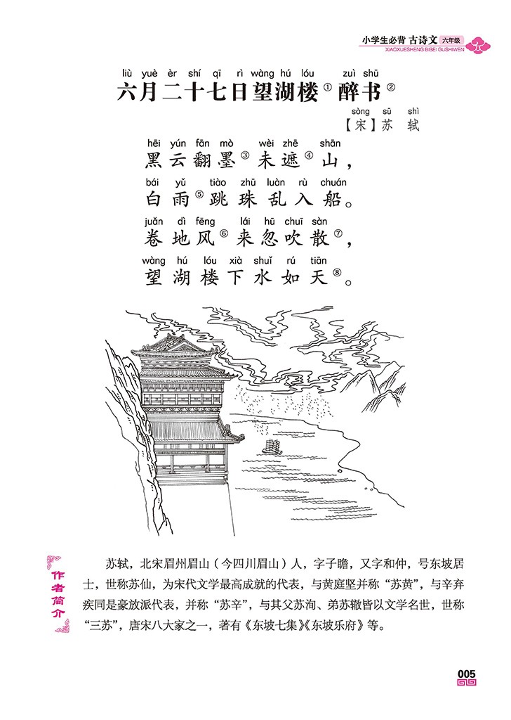 六年级小学生必背古诗文 六年级部编语文新教材指定古诗词人教版上下册 小学生必备古诗