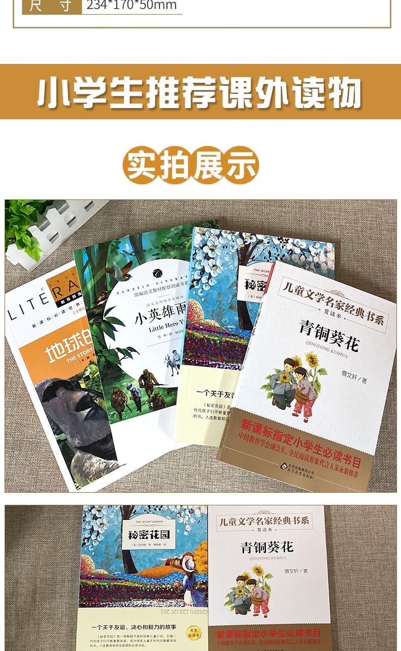 河北省四年级指定书目地球的故事青铜葵花赏读本小英雄雨来秘密花园4册正版原著曹文轩下册小学生必读书