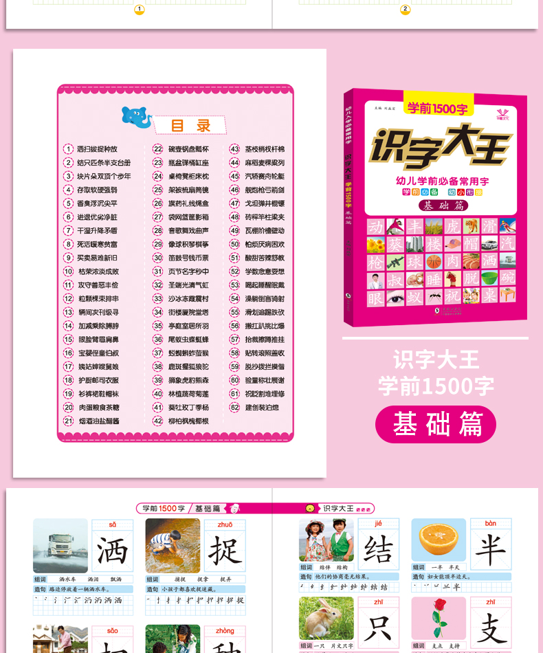 学前1500字 4册幼儿童看图识字大王书籍0-3-6岁学龄前拼音幼儿园基础启蒙认知早教卡片一年级
