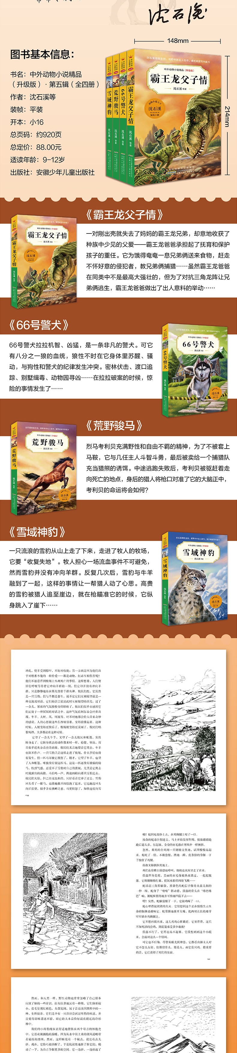 沈石溪动物小说全集全系列8册中外动物小说正版小学生课外阅读的书籍儿童文学7-14岁
