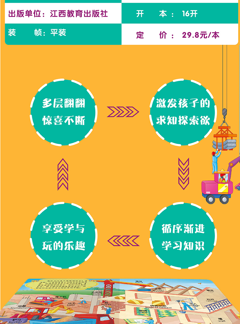 奇妙翻翻书认知系列建筑工地双语版儿童立体书3d翻翻书幼儿0-3岁启蒙认知绘本图画书