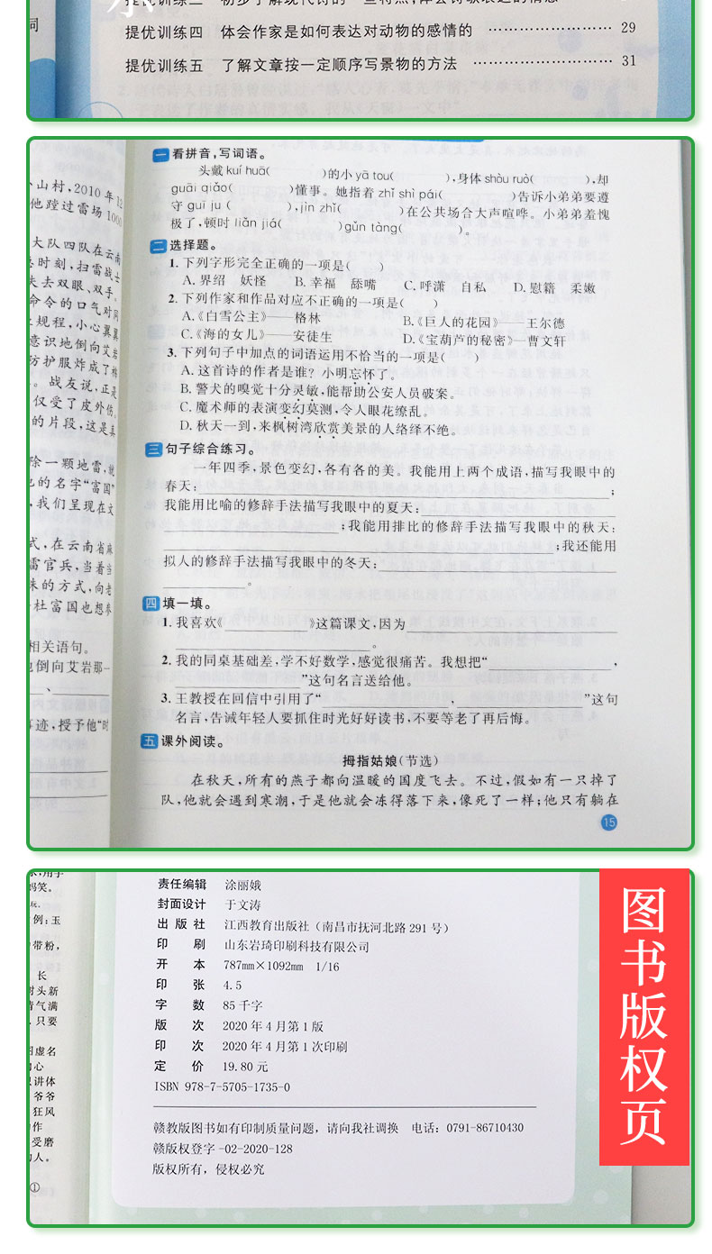 2020阳光同学暑假衔接语文4升5年级-人教版 暑假作业本预习复习同步练习册暑期培训教材训练题辅导班资料RJ版暑假衔接教材资料书