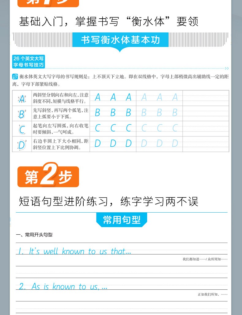 衡水体专项训练字帖【高中四册套装】高中必背古诗文72篇+高中英语四合一+高考英语满分作文+高中单词