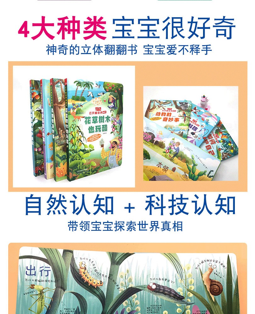 打开看世界翻翻书【套装4册】动物的奇妙事+神奇科技X档案+虫虫如何保护自己+花草树木也玩酷 翻翻书