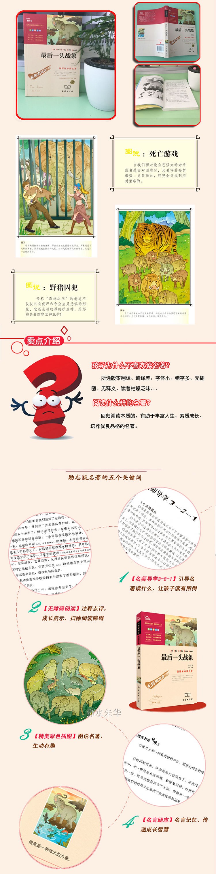 正版包邮 最后一头战象 沈石溪的书 著 商务印书馆 动物小说单本插图版知识考题无障碍阅读小学生初中生四五六年级