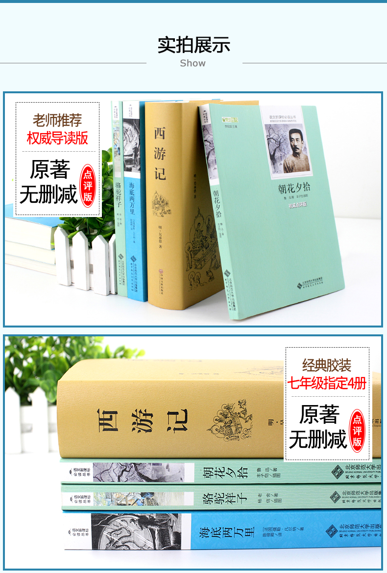 海底两万里和骆驼祥子原著正版老舍的书七年级下册必读课外书全套2本套装初一初中生名著书籍西游记吴承恩原版朝花夕拾鲁迅初中版C