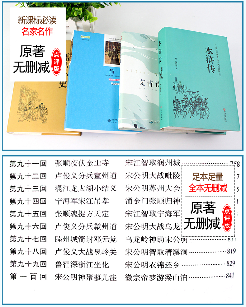 九上必读书目全套4册 艾青诗选正版原著 水浒传简爱和儒林外史九年级必读 初三上册下册必读名著初中生课外阅读课外书爱青艾清诗集