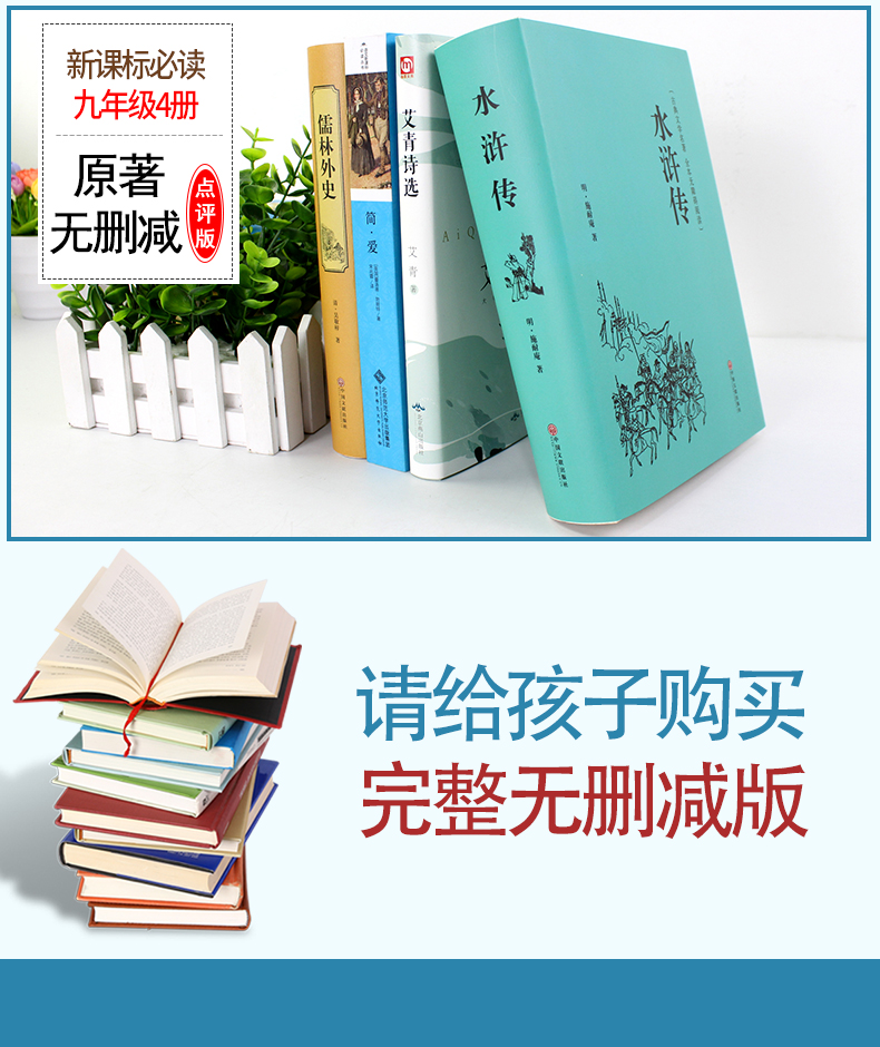 九上必读书目全套4册 艾青诗选正版原著 水浒传简爱和儒林外史九年级必读 初三上册下册必读名著初中生课外阅读课外书爱青艾清诗集