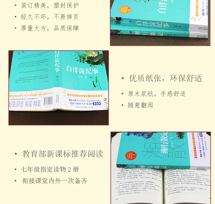 白洋淀纪事孙犁湘行散记沈从文原著正版 初中生必读版人教版语文七年级指定阅读名著读物书籍全套中学生12-13-16岁读课外书