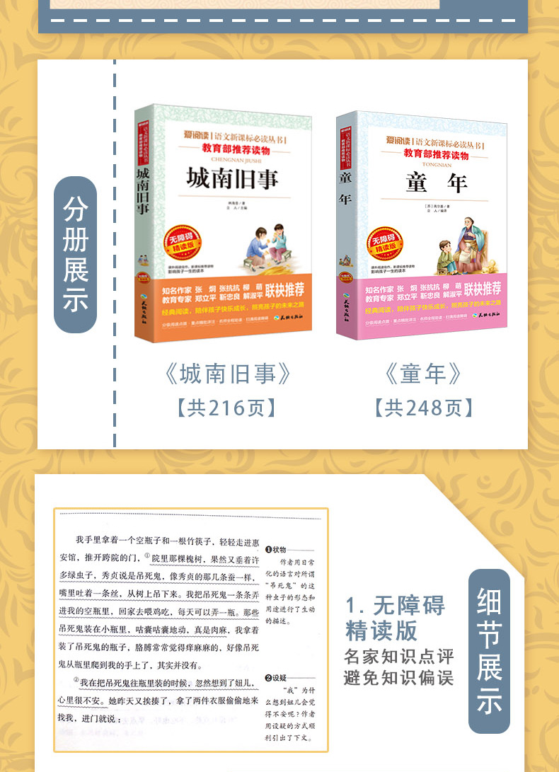 全套2册 小学生课外阅读书籍名著儿童文学 城南旧事正版包邮 林海音 五六年级必读的课外书10-12-15岁 童年书高尔基青少年初中版