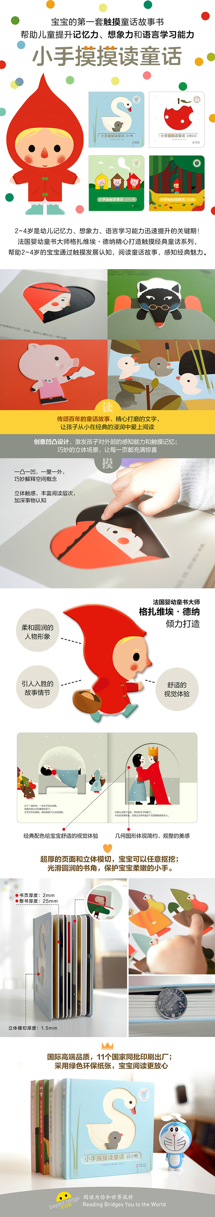 小手摸摸读童话4册 指一摸全知道婴幼儿绘本0-3岁撕不烂儿童宝宝玩具书触摸洞洞翻翻早教启蒙触感认知书