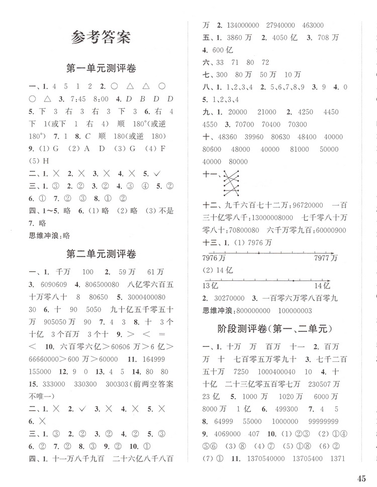 2020春小学全程测评卷四年级下册数学苏教版4下SJ课本同步教材课时作业本练习册实验班提优训练口算速算心算天天练试卷书通城学典