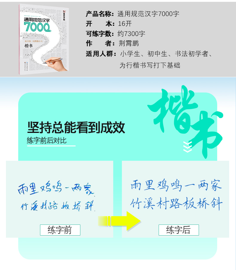 墨点字帖楷书通用规范汉字7000字常用字中文正楷初学者硬笔书法教程初中生高中生成人男女基础训练楷体入门中性笔水钢笔临摹练字帖