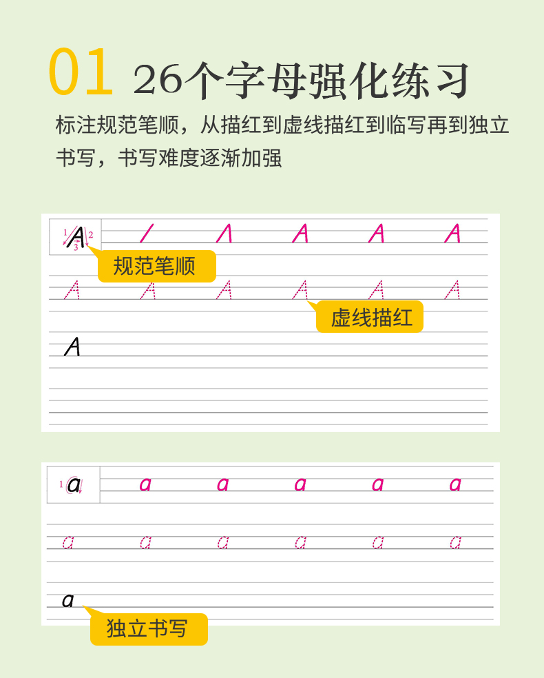 2020墨点字帖英语字母抄写本衡水体小学生3-6年级英文字母单词本小学英语本四线三格本英语抄写纸英语练字本子英语临摹描红练字帖