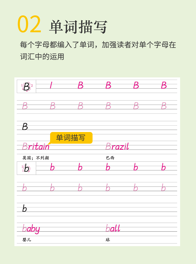 2020墨点字帖英语字母抄写本衡水体小学生3-6年级英文字母单词本小学英语本四线三格本英语抄写纸英语练字本子英语临摹描红练字帖