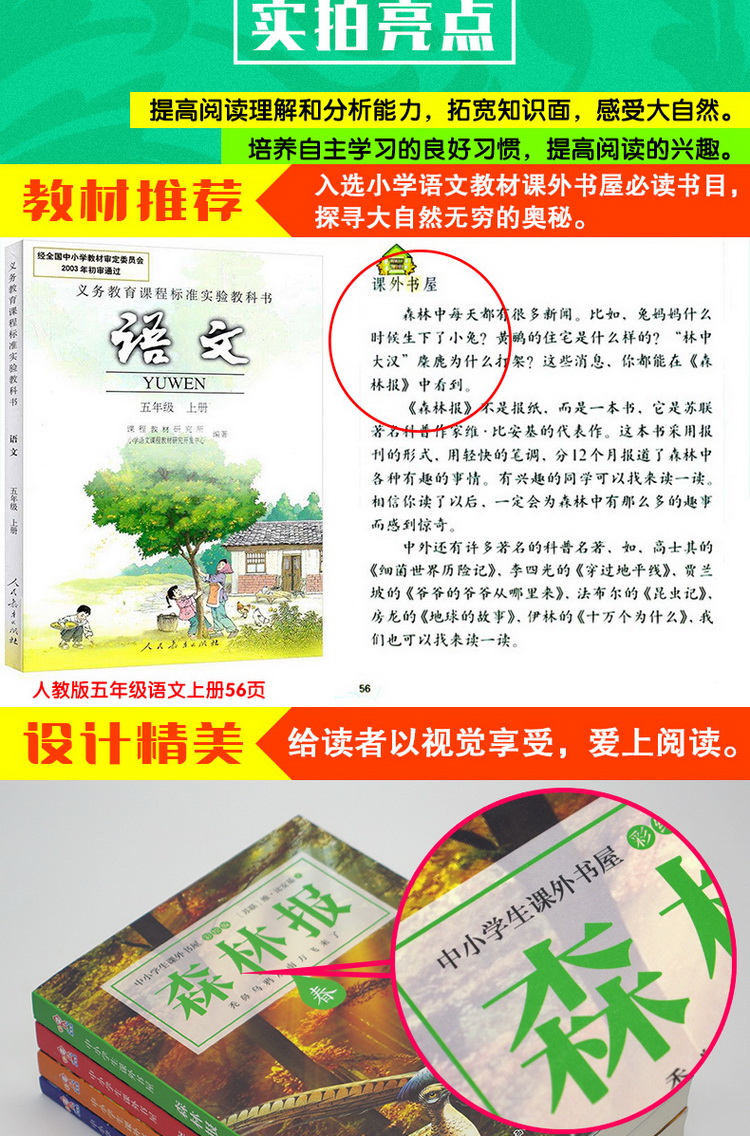 送考点】森林报春夏秋冬全四册全集彩绘本 小学生三四五六年级必读课外书7-10-15岁2019老师推荐阅读书籍8-12周岁儿童文学故事读物