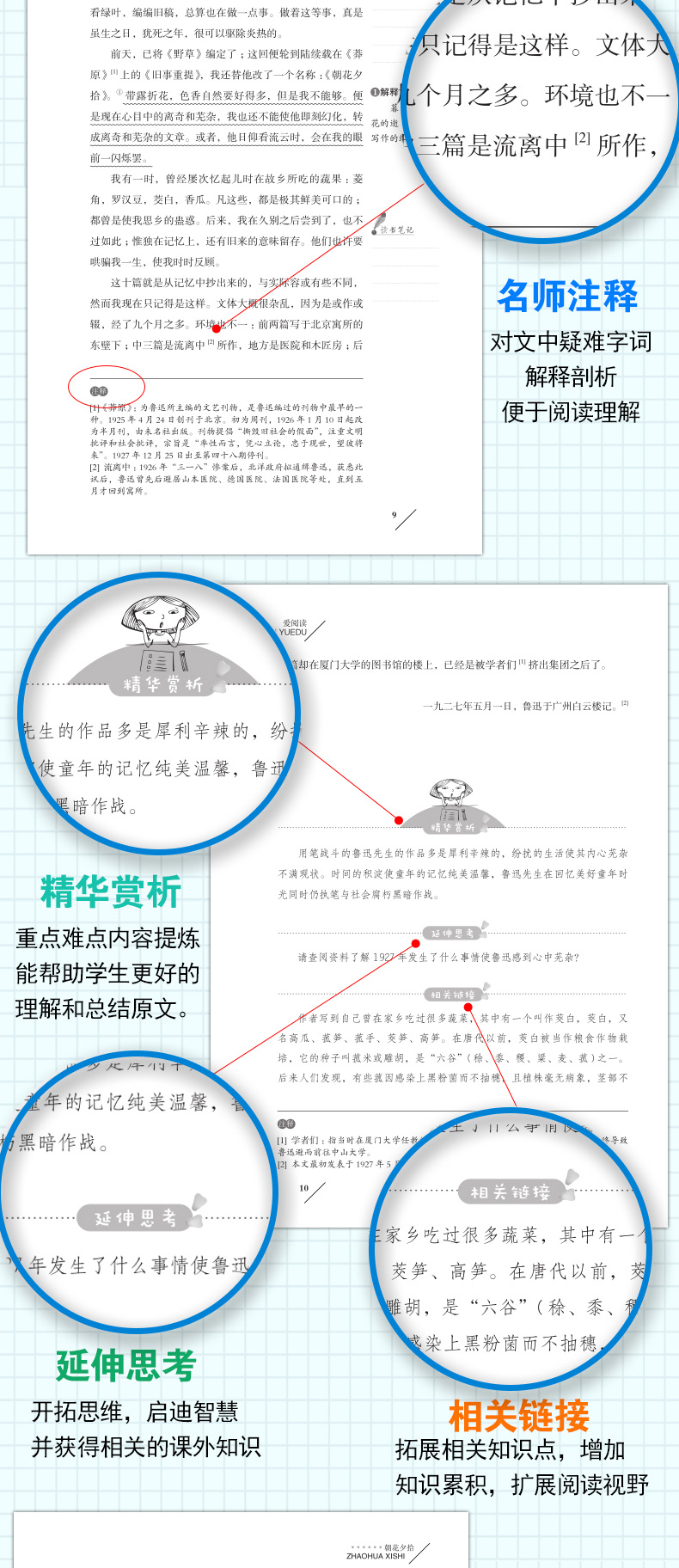 【系列4本35】爱阅读 朝花夕拾·呐喊 无障碍精读版 青少年语文推荐名著书本 鲁迅原著正版初中生课外阅读书籍 七年级必读书精批版