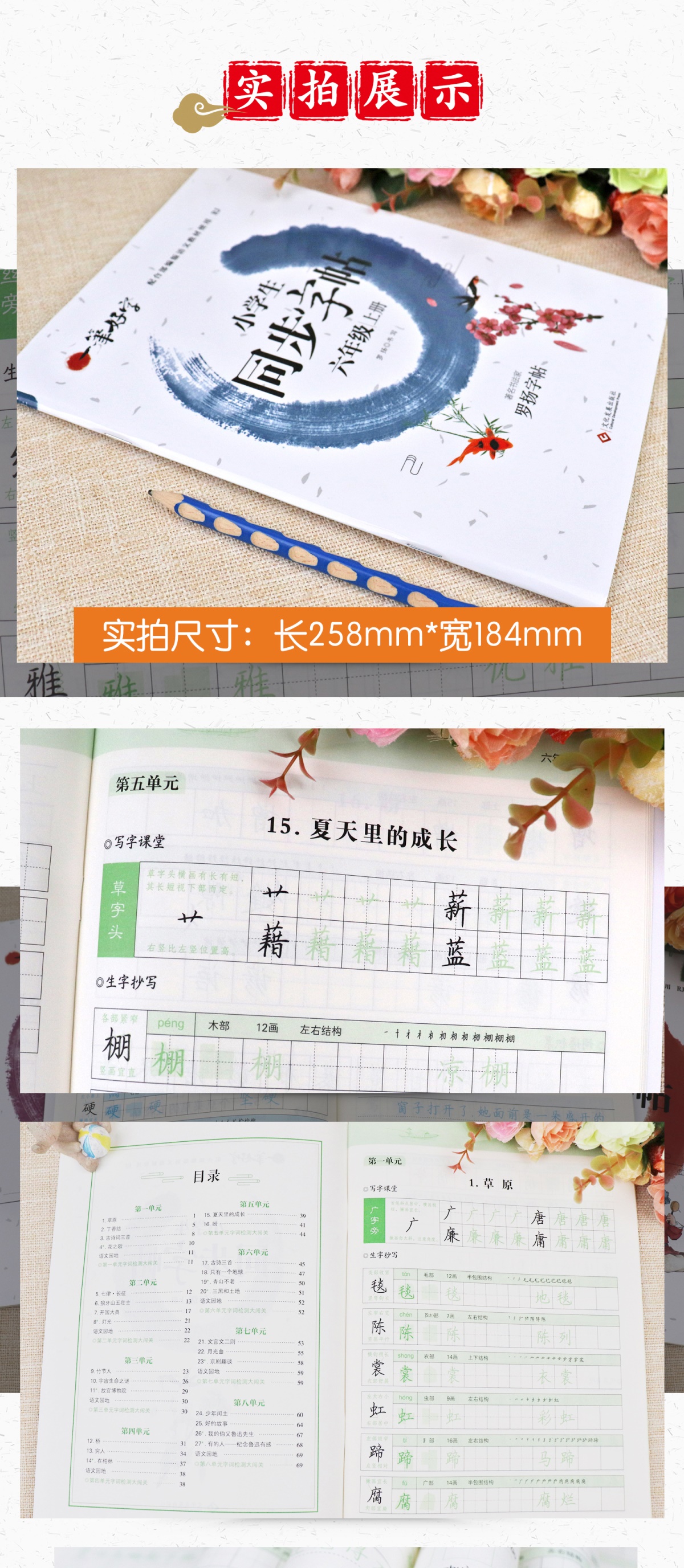 人教版六年级上册小学生语文同步字帖楷书描红临摹儿童练字帖2020部编课本教材同步硬笔钢笔临摹练字本写字神器五升六暑假衔接作业