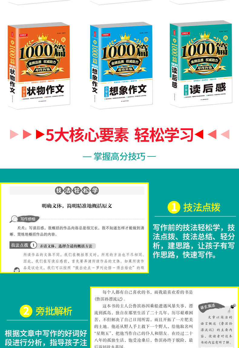 全套6册小学生作文大全1000篇小学通用想象写景写人写作技巧书籍同步优秀作文选三四年级作文书3-4-6五六年级老师推荐素材写作阅读