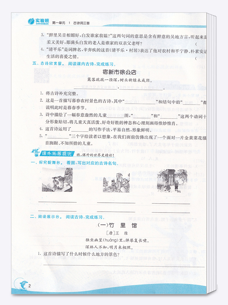 2020新版 实验班提优训练 四年级下册语文人教版小学4年级下古诗词阅读练习作业本辅导期末总复习辅导同步书资料测试题训练/正版