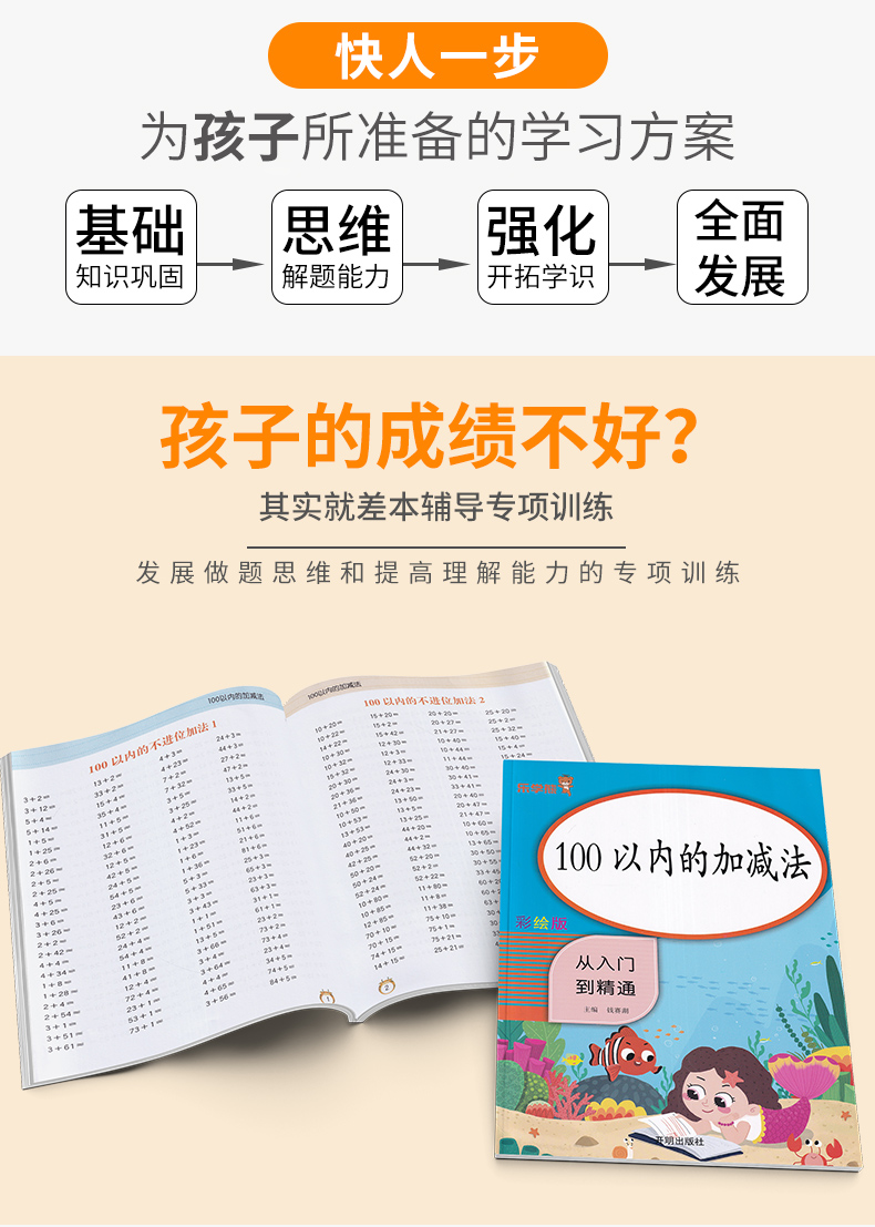 2020新版 乐学熊100以内加减法 一年级数学人教版小学生口算题卡同步训练小学1年级计算练习册题口算心算速算天天练