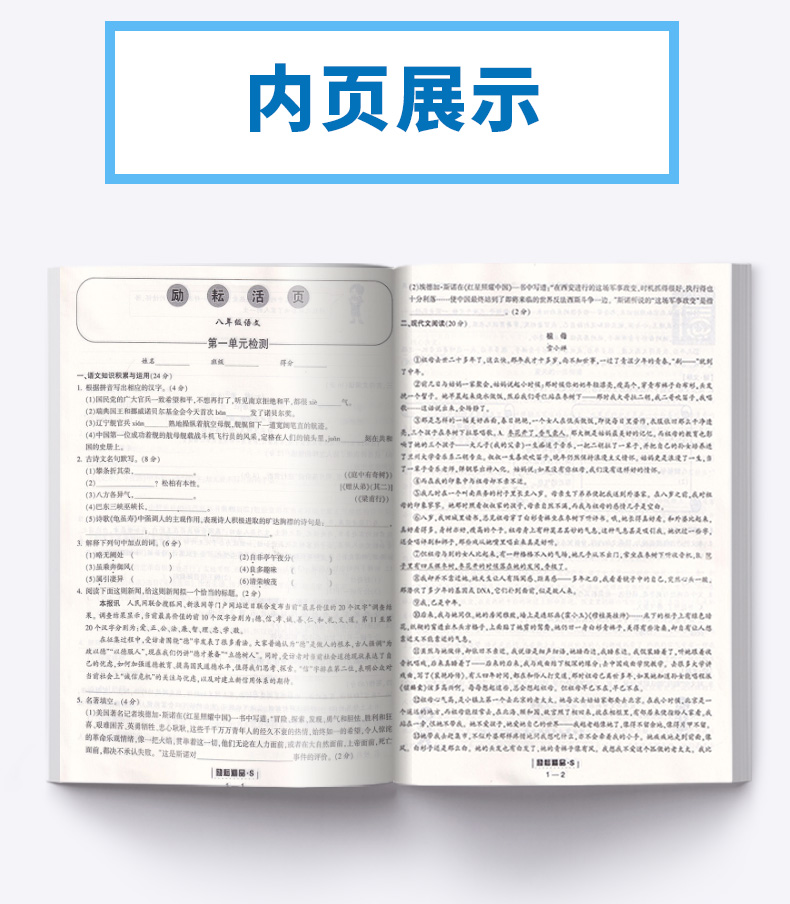 2020新版 励耘活页初中八年级语文上册人教版 初二8年级上励耘新同步教材专项练习训练题试卷 初中生单元测试卷期末检测卷子周周练