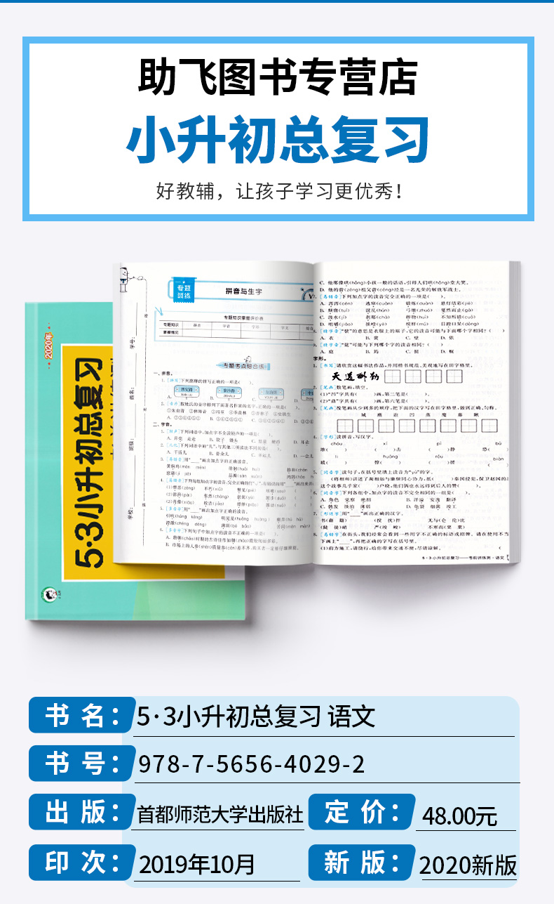 2020新版 5.3小升初总复习真题试卷小学语文试卷人教版六年级升学考前讲练测53期末复习检测卷 五三天天练小学生6年级毕业考试卷子