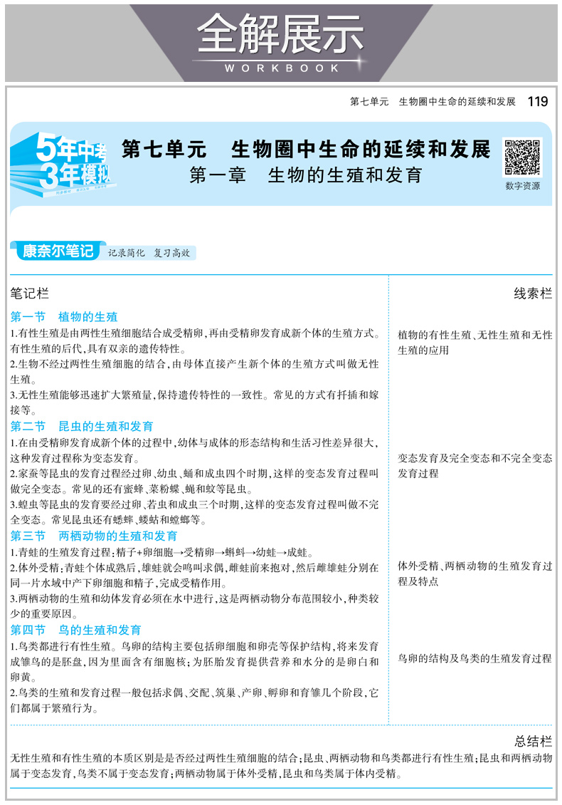 2020版五年中考三年模拟八年级下册生物人教版 初中5年中考3年模拟五三8年级教材全解同步训练中学初二复习辅导资料教辅书53曲一线