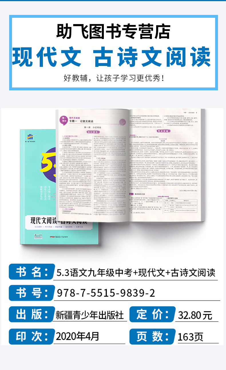 2021新版5.3语文 九年级现代文阅读+古诗文阅读 中考9年级上册下册通用语文阅读专项突破训练综合练习辅导初中53曲一线